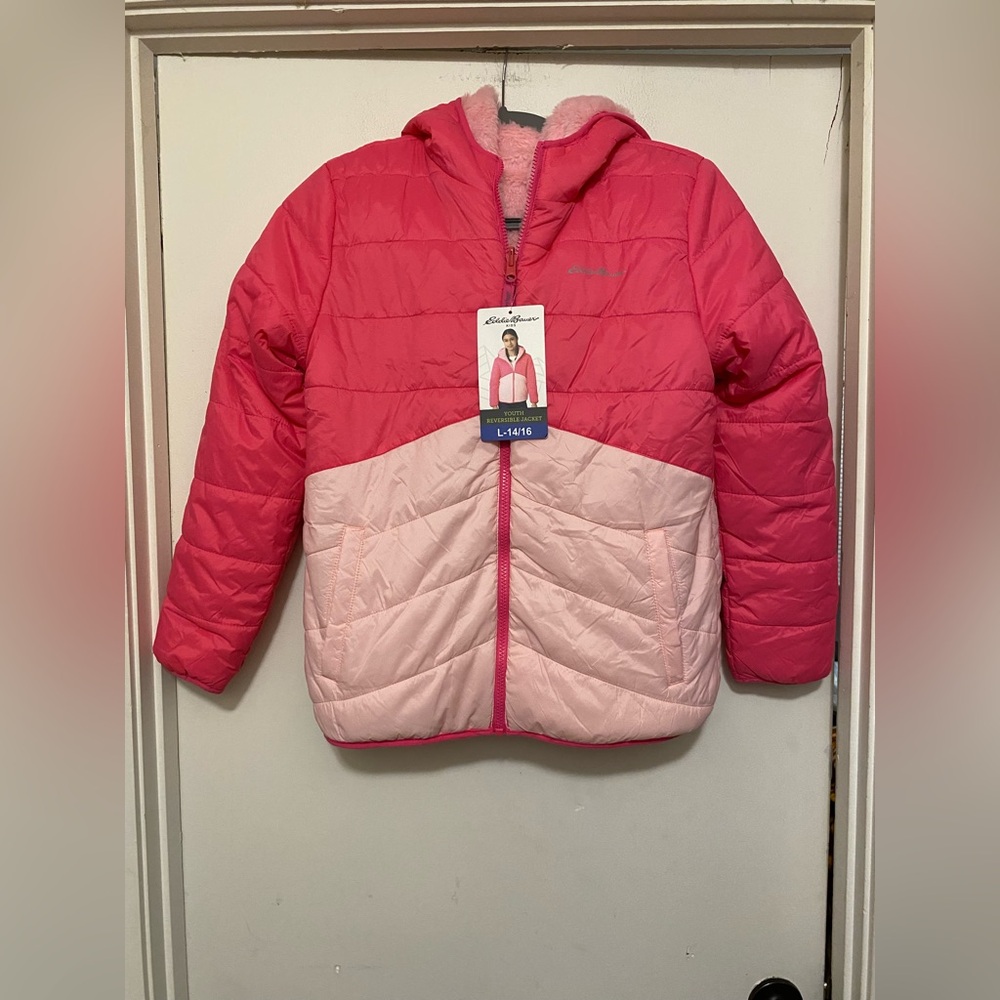 Reversible Faux fur Pink and Light Pink Hooded Puffer Jacket